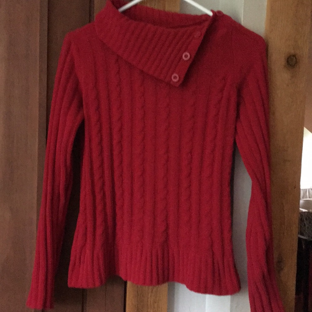 Girl’s cable knit cowl-neck sweater